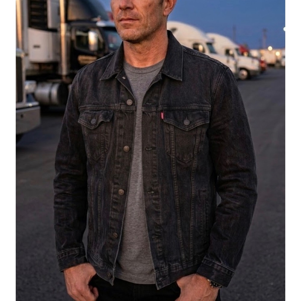Levis Trucker Jacket Mens XXL Black Denim Button Front Coat Outerwear‎